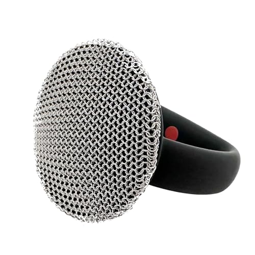 Image of Cast Iron Scrubber with Handle 316L Stainless Steel Chainmail Scrubber for Cast Iron Pan Skillet Cleaner,Skillets and Grills (Black)