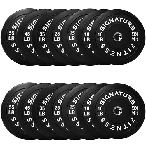 Image of Fitvids 2-Inch Olympic Rubber Weight Plates Sets, Bumper Plates Set with Barbell for Strength Training, 390 Lbs Set, Black