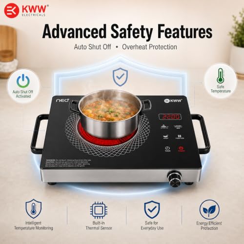 Image of KWW Neo Plus Infrared Induction Cooktop 2200W Electric Stove | Works with All Utensils | Touch Control | Fast Heating | Auto Shut-Off & Overheat Protection |