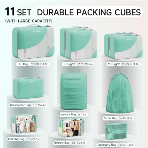 Image of OlarHike 11 Set Packing Cubes for Travel,Gifts for Women Mom,Anti-Tearing Suitcase Organizer,with Over 1000 pcs Mesh Holes,Vacation Essentials & Accessories for Cruise Ship