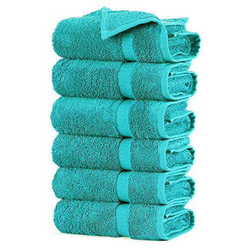 Towel Bazaar Premium Turkish Cotton Super Soft and Absorbent Towels (6-Piece Hand Towels, Aqua Blue)