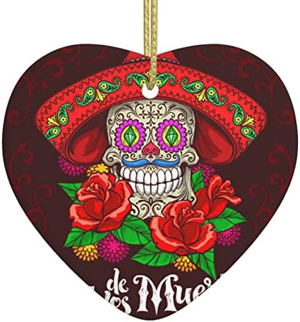 EZDNAGP Christmas Hanging Ornaments Heart Ceremic Xmas Tree Decoration Porcelain Pendants for Home Decor - Day Dead Skull Mexican Mexico