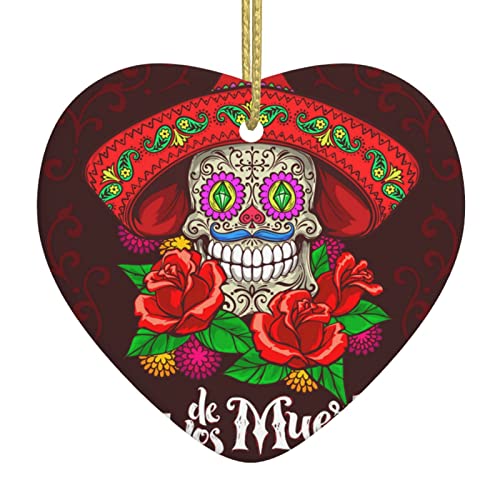 Ezdnagp Christmas Hanging Ornaments Heart Ceremic Xmas Tree Decoration Porcelain Pendants For Home Decor - Day Dead Skull Mexican Mexico #TOP1