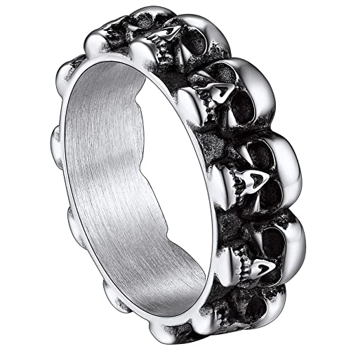 ChainsHouse Giratorio Calavera Anillos Moto Sello Craneo Dedo Medio Hombre Argollas Acero Quirurgico, Platino Talla 22 (62.1mm)
