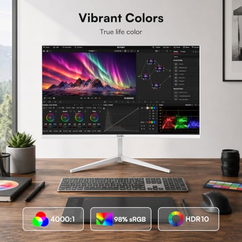 Image of 24 Inch White Computer Monitor, FHD 1080P Business Monitor 100Hz, Frameless PC Monitor, Built-in Speaker, 98% sRGB, Low Blue Light Eye Care, 4000:1 Contrast Ratio, HDMI & DP, VESA Mountable
