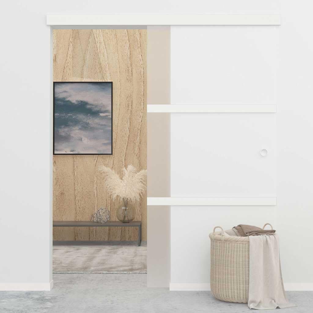 Porta Scorrevole in Vetro ESG e Alluminio Argento 90x205 cm