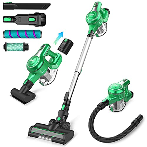 INSE Aspiradora sin Cable Potente con 23Kpa, 250w Motor, Escoba Eléctrica Portátil con autonomía Recargable de batería 45 Minutos, Luces LED, Depósito1.2L,...