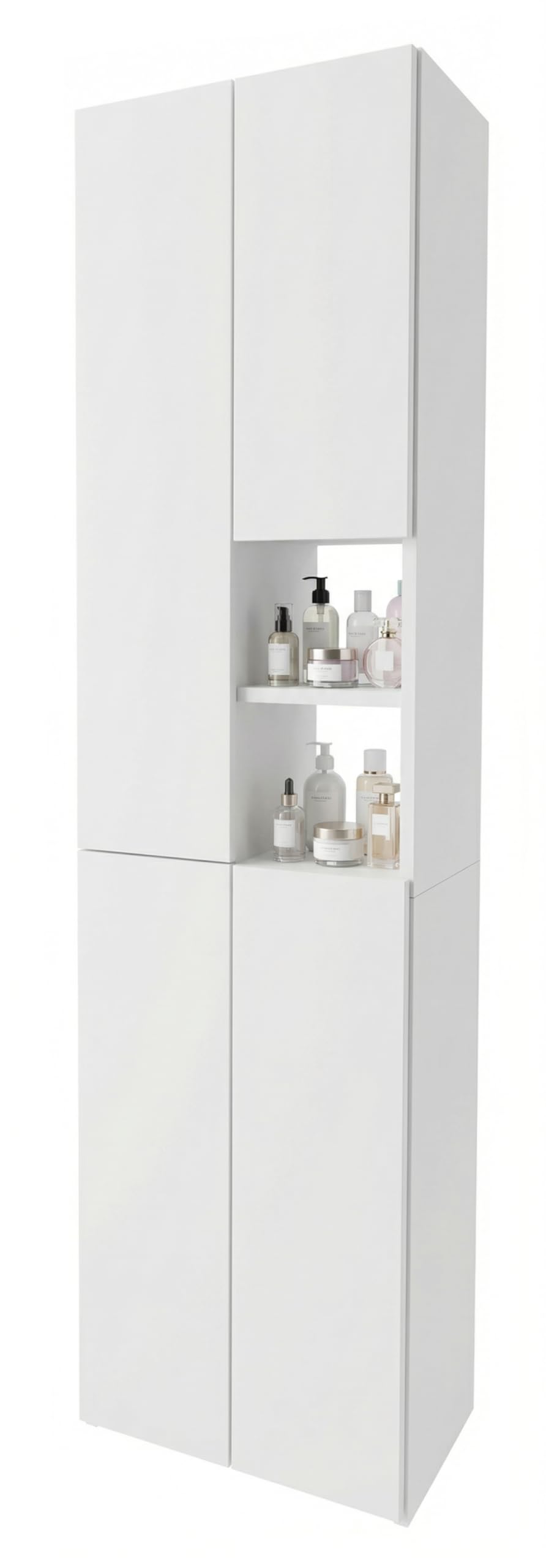 Badschrank Hochschrank schmal stehend | Badezimmer Regal mit Stauraum | platzsparender Badezimmerschrank | Weiß