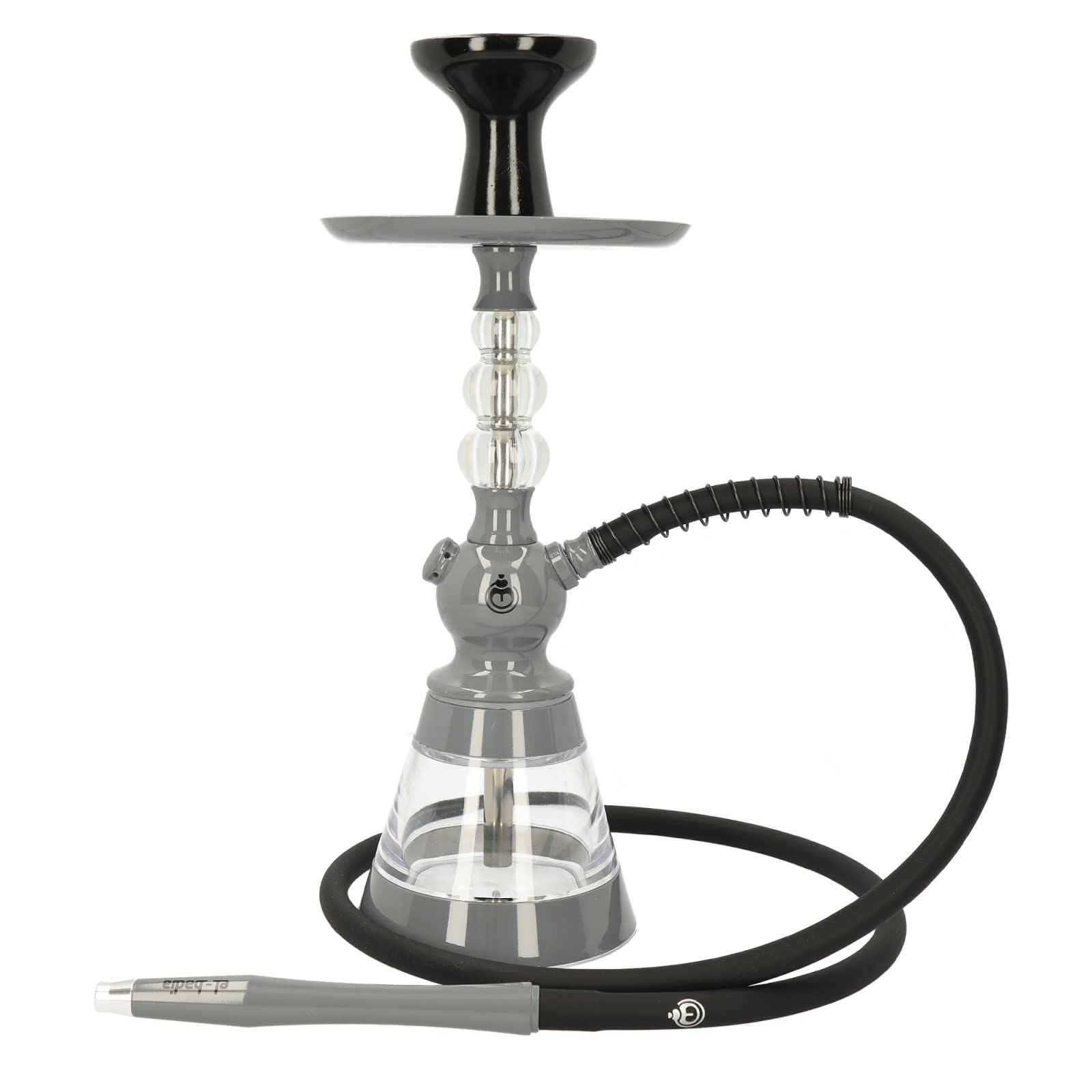 Shisha EL-BADIA CELESTE - 45 cm - Cachimba ligera con jarrón acrílico, manguera de silicona, mango de metal y fooyer Phunnel - Diseño iónico y colores de moda (Nardo Grey)
