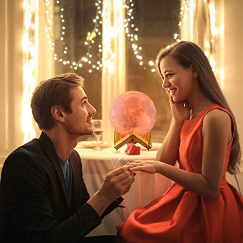 Image of Xergy 3D Printed Rechargeable Moon Lamp With Touch Control Adjust Brightness Light With Wooden Standfor Home Decoration (15 Cm Multi Color) - Led