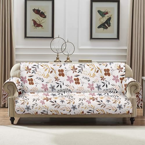 Image of Amazon Basics Printed Quilted Reversible Sofa Topper | 3 Seater | 170Cm X 175Cm | 325 GSM | Color - Cream, Polyester Blend