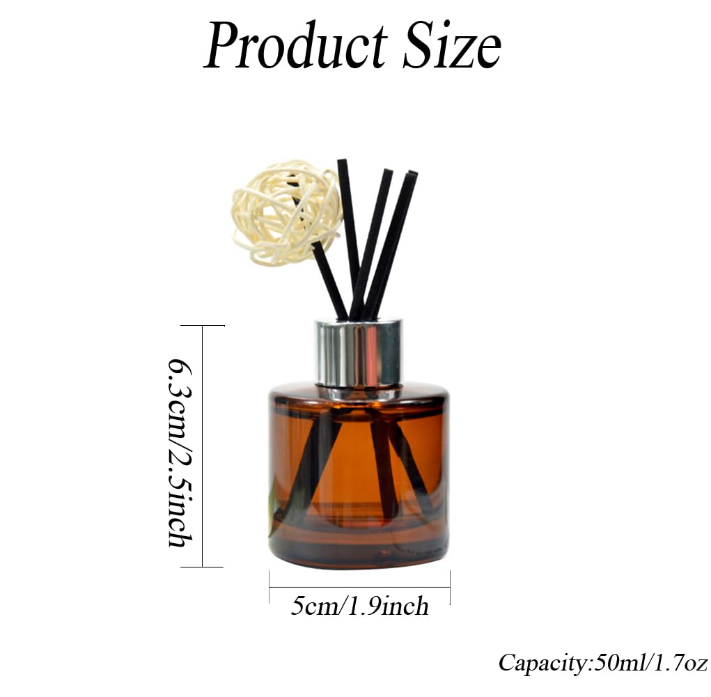 2 PCS 50ml/1.7oz Empty Aromatherapy Diffuser Bottles Amber Essential Oils Containers DIY Fragrance Accessories Diffuser Craft Projects for Wedding Party Home Fragrance Bathroom Decoration