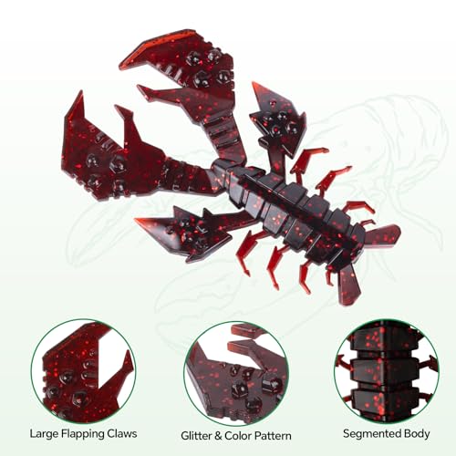 Image of Battle Craw Soft Plastic Crawfish Lures Kit with Removable Rattles | Salt Infused Creature Bait for Bass Fishing, Texas Rig & Jig Trailer Lure in Tackle Box, Realistic 1:1 Claw-to-body 4.1 /5.5in
