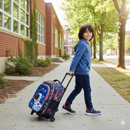 Image of ADSON 3D Embossed School Trolley Bag Large School Bag for Boy Girl, Kids School Bag, Travel Backpack for Girl Boy, Ideal for Children Trolley 16 Inch Water Resistant