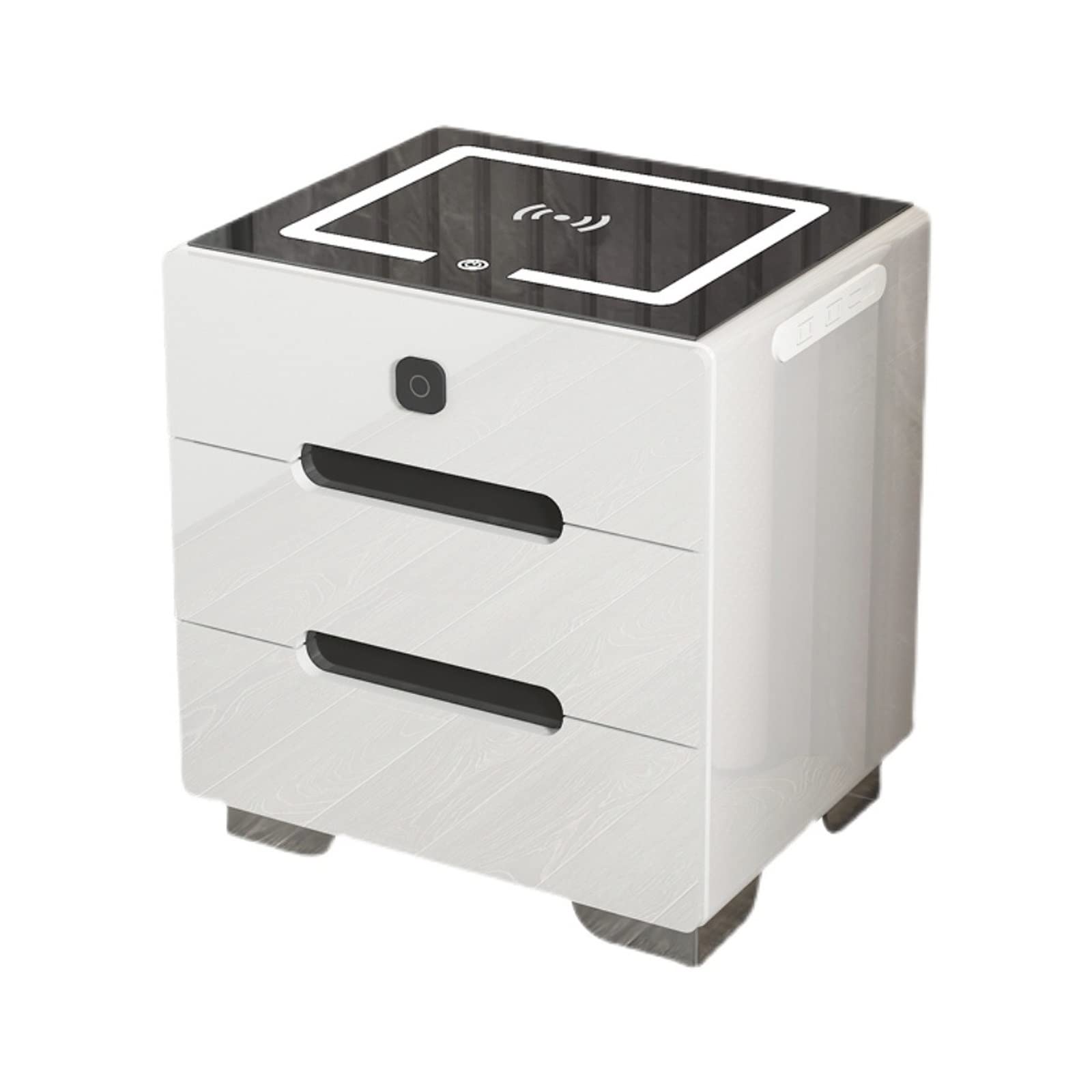 BHGFYXBS Bedside Tables Smart Nightstands, Bedside Table With Charging Station Led Lights, Speaker, Fingerprint Unlock, 3-Drawer Nightstand Storage Cabinet For Bedroom,Onecolor-50,Onecolor-50Cm