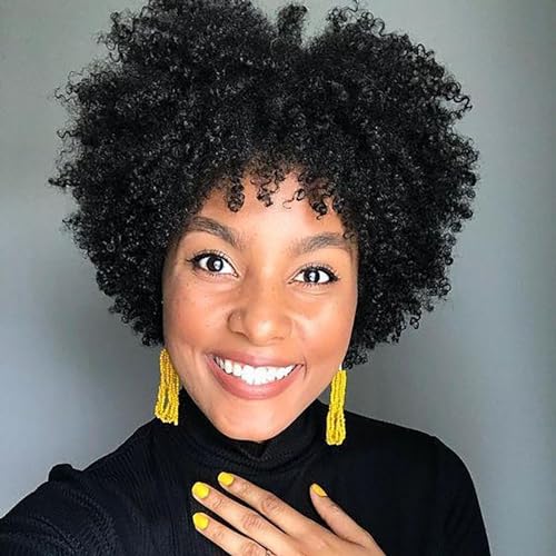Perruque courte crépue bouclée pour femme noire avec raie latérale