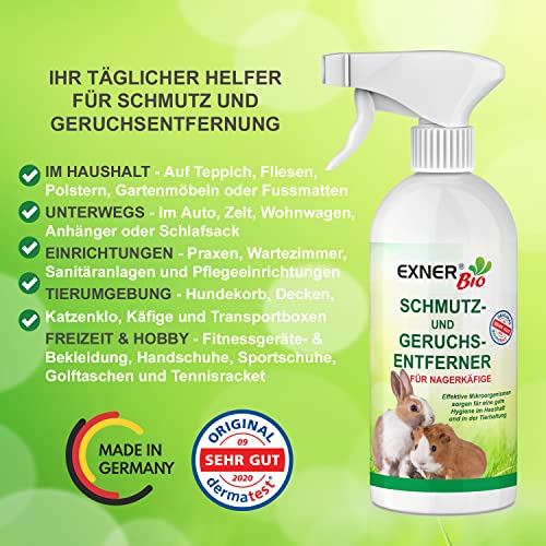 Exner Bio Geruchs- & Schmutzentferner für Nagerkäfige - Mit Mikroorganismen gegen KOT, Urin und Haustiergerüche 100% natürlich & schonend - 500 ml Sprühflasche