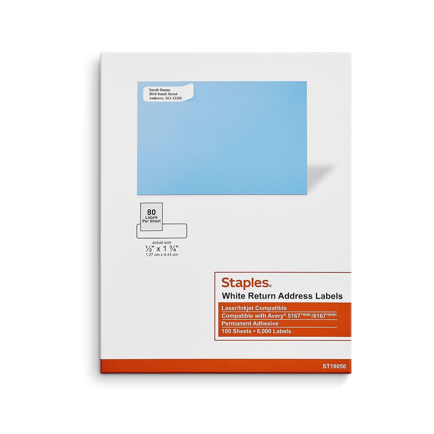 Staples Laser & Inkjet Address Labels, 1/2 x 1-3/4 Inch, White Mailing Labels, 80 Labels per Sheet, 16,000 Labels per Carton