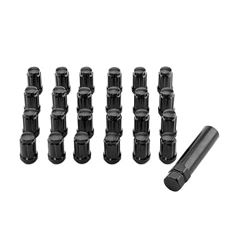 24pcs 12 x 1.5 Black Lug Nuts 6 Spline Close End Lug Nuts Cone Seat 19mm Hex Compatible Toyota Camry Tacoma Aftermarket Wheel Lug Nuts 6 Lug Truck with 1 Key