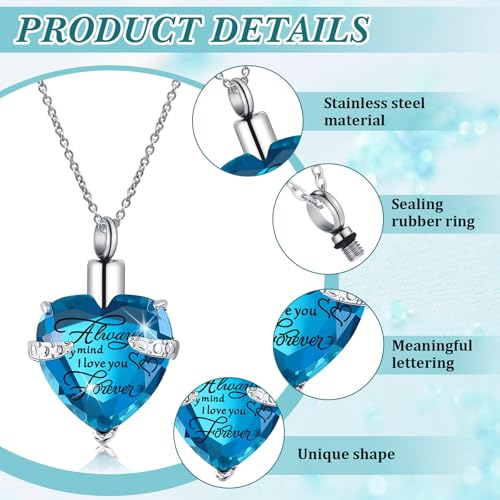 16 Pcs Urn Necklace for Ashes Waterproof Stainless Steel Carved Ashes Locket with 8 Filling Kit Heart Cylinder Cross Cubic Fish Hook Jewelry for Ashes with Wing Diamond for Men Women4