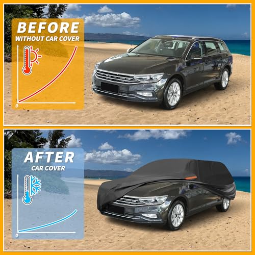 Image of Waterproof All-Weather Universal Car Cover with Right Side Zipper, 210T-PU Black Fits for Wagon 190 inch to 198 inch Length