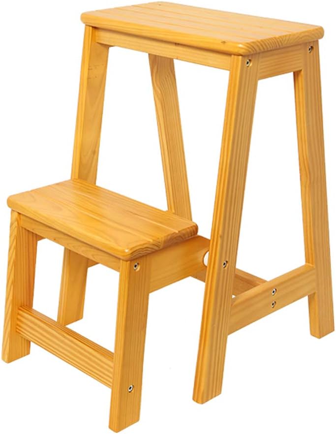 Folding Steps Stairway Ladders Heavy Duty Step Stool Fold Up 2 Steps Wooden Ladder Portable Chair Household Stair Chair Stepladder Widened Stool for Kids/Adults,Height 56cm