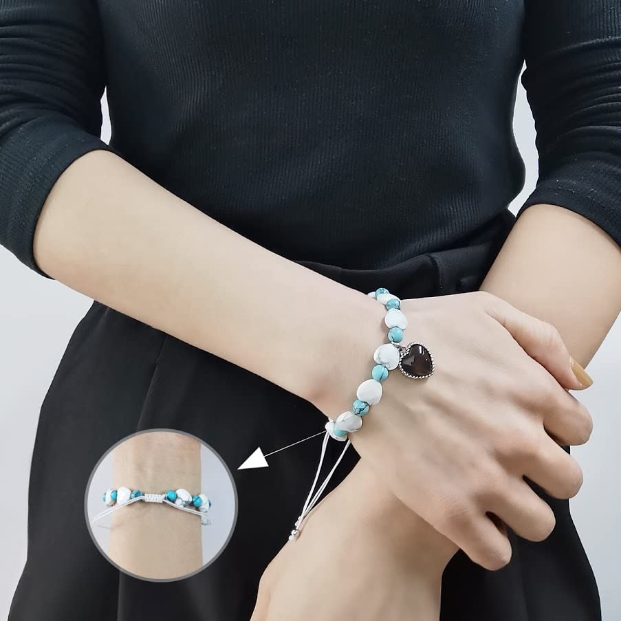 Image of Uloveido Color Changing Heart Mood Charm Bracelet for Mother Gift, Handmade Natural Turquoise Bracelet for Mom Grandmother Birthday Mother Day Gift Y3706