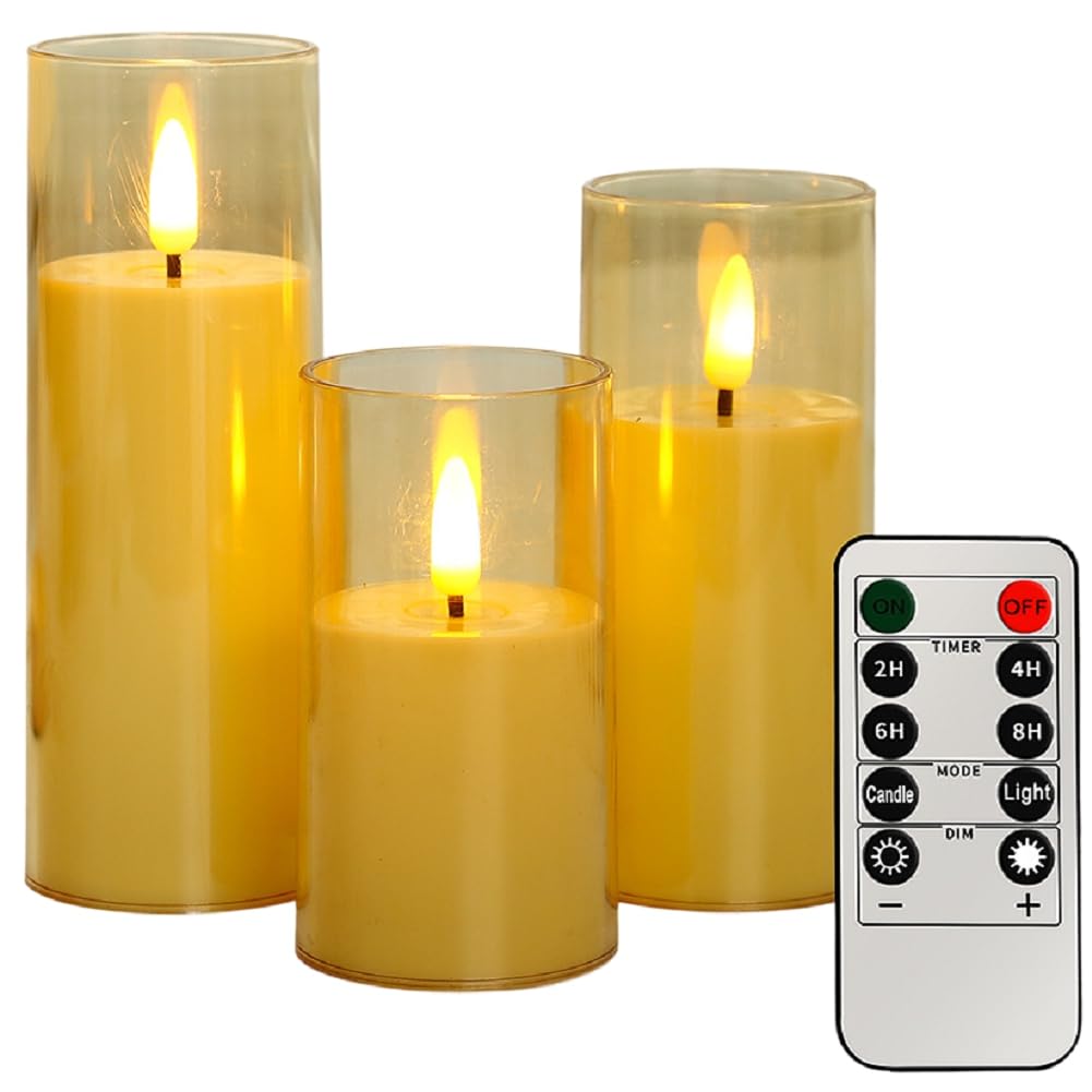 UDSKNV[KSL Remote Control and Timer Enabled PP Plastic Flameless Flickering Candles LED Pillar Lighting for Weddings for Dinners Holiday Decorations