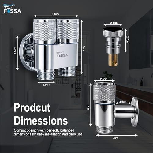 Image of Fossa 2 in 1 Stainless Steel Angle Valve for Washing Machine, Toilet,- Dual Control Wall Mounted Water Faucet | Compact Multi-Use Tap for Kitchen, Laundry, Bathroom Setup | (Chrome Finish) Silver