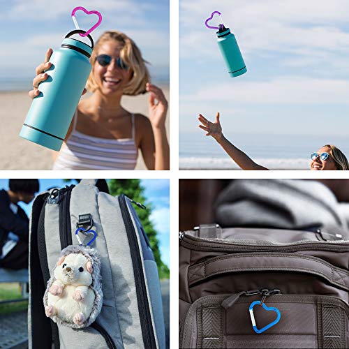 Abcool 12Pcs Heart Shape Keychain Clips Mini Small Carabiner - 1 1/2 Inch Aluminum Durable Quick Release Auto Locking D-Shape Spring Loaded Clip For For Home Rv Camping Fishing Hiking Traveling #TOP2