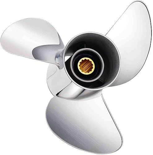 10.25 x 141516-G Hélice fueraborda de acero inoxidable pulidonegro para motores Yamaha 40-60,13 dientes ranurados, RH, estilo semi cuchillo como