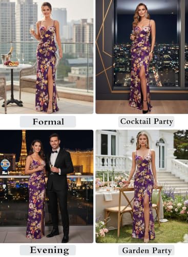Image of VFSHOW Womens Sexy Spaghetti Strap Formal Prom Evening Gala Long Maxi Dress | Ruched Hight Slit, Sweetheart, Cocktail Wedding Guest Fitted Bodycon Gown
