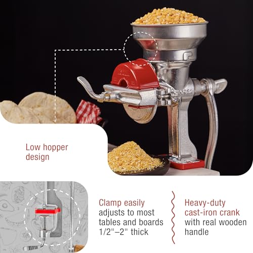 Image of Victoria Manual Cast Iron Grain Mill with Low Hopper, Premium Corn-Grinding Mill and Grain Grinder, Made in Colombia