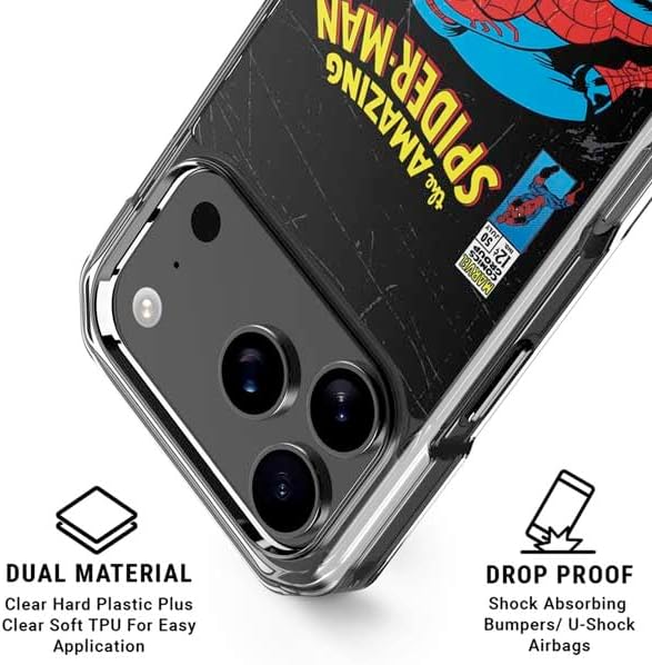 Skinit Clear Phone Case Compatible with iPhone 17 Pro - Officially Licensed Marvel Classic Comics The Amazing Spider-Man Design