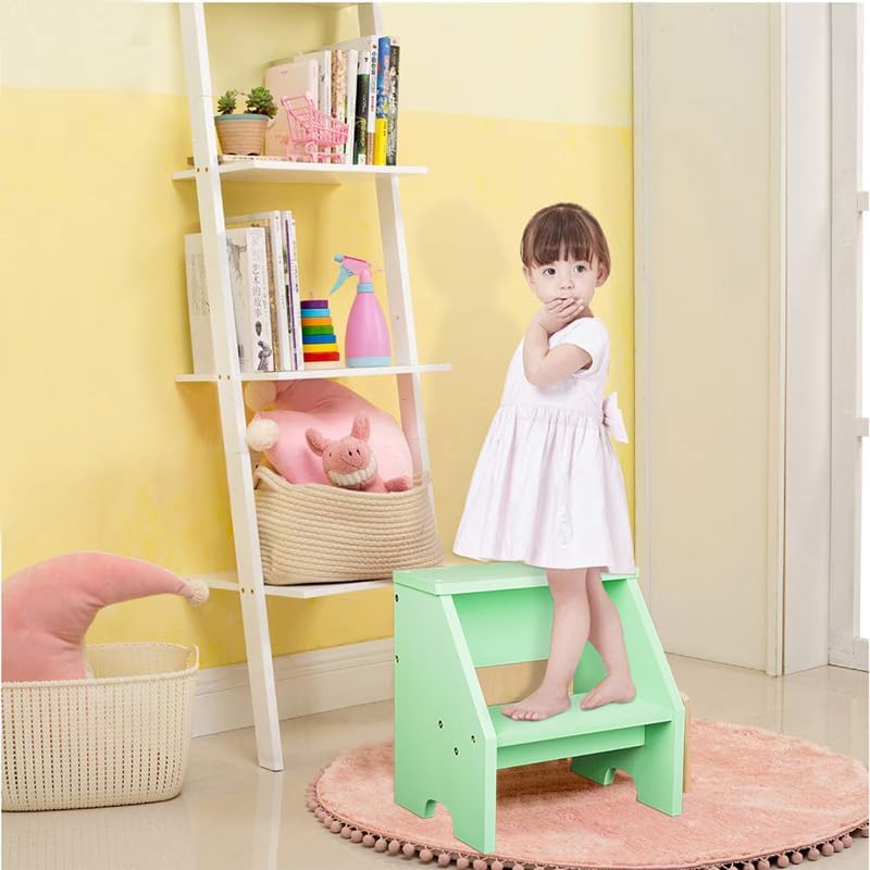 Miniatura 7 de Taburete apilable de madera de 2 niveles, taburete escalonado para baño, taburete de doble paso para cepillar los dientes, organizador de