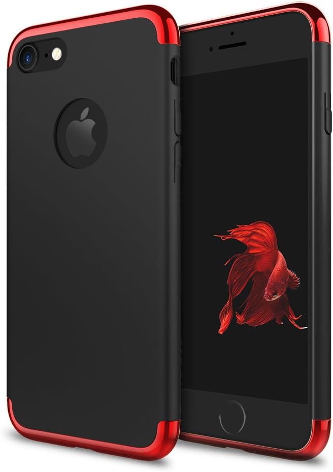 iPhone 7 Case, idutou 3-in-1 Sleek Thin and Slim Fit Hard Shell Cover Case with 3 Detachable Parts for Apple iPhone 7 Only, Chrome RED and Matte Black (4.7 Inches) 2016 (Black/red)