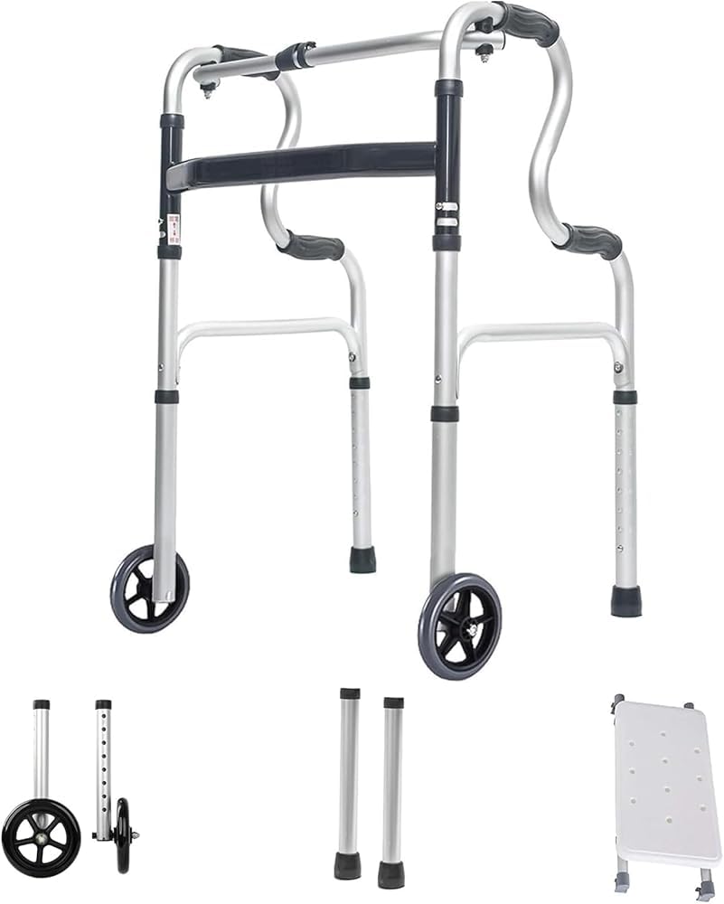 Andador plegable con altura y asiento ajustables, ayuda de movilidad de aluminio ligero para mayor estabilidad y comodidad