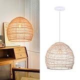 Arturesthome 15.7' Rustic Woven Pendant Ceiling Light Fixture,Rattan Chandeliers Hanging Light for Farmhouse Home Decro Kitchen Island Dinning
