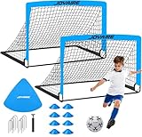 Soccer Goals for Backyard Set, Portable Kids Toddler Soccer Goal 2 of 4' x 3', Pop Up Soccer Net Soccer Training Equipment with Size 4 Soccer Ball, Carry Bag, Youth Games, Sports, Outdoor Play