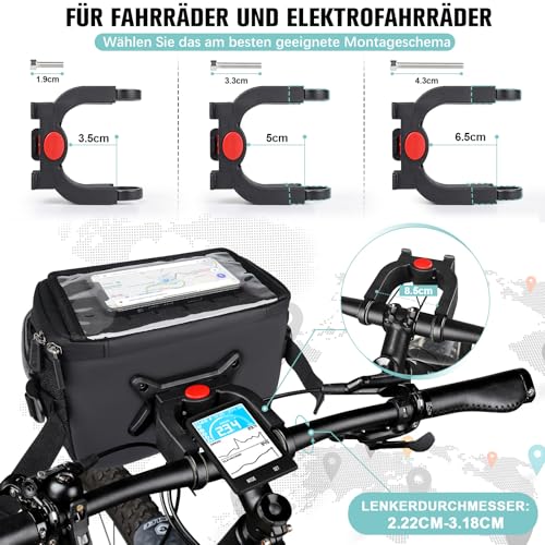 GXCROR Torba na kierownicę rowerową, 4,7 l, z szybkim zwolnieniem, stabilny bagażnik do miasta i trekkingu, wodoszczelna + kieszeń na telefon komórkowy + uchwyt na napoje