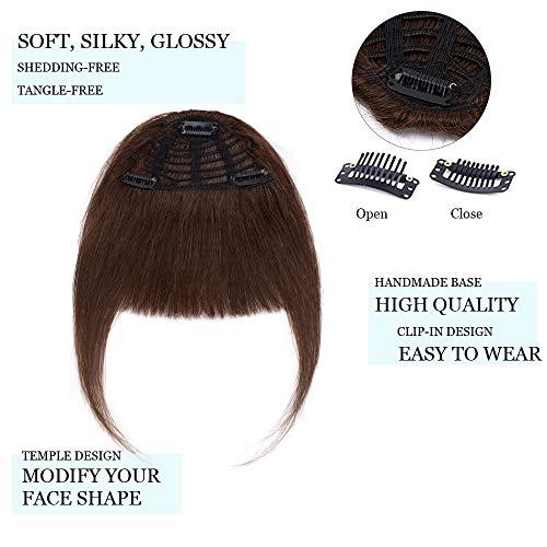 Hairro Clip In Bangs Human Hair Bangs Hairpiece Clip On Side Bangs Hair Extensions Front Fringe Bang With Temple Curtain Bangs Hair Clip Accessory For Women 25G #04 Medium Brown #TOP1