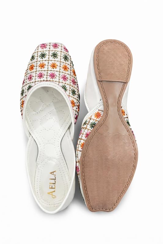 Image of AELLA Womens Ethnic Jutti Flats | Stylish Embroidered Ballet Flats for Womens | Soft Cushion Comfortable Footwear | Non-Slip Sole Casual & Traditional Shoes