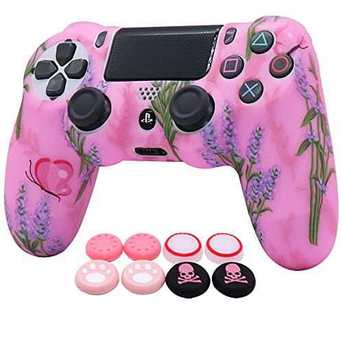 Pink PS4 Controller Skins RALAN,Silicone Controller Cover Skin Protector Compatible /PS4 Slim/PS4 Pro Controller (Pink Pro Thumb Grip x 6 ,Skull Cap Grip x 2) (XYC Pink)