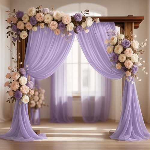 Wedding Arch Draping Fabric, White Sheer Backdrop with Floral Decor, Indoor Ceremony Party Ceiling Decoration (Purple-1PC)