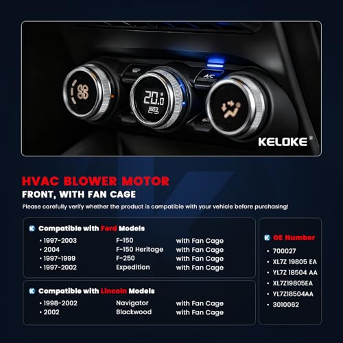 Image of KELOKE Front HVAC Heater Blower Motor Fan Compatible with Ford F-150 Heritage, F-150, F-250, Expedition & Lincoln Navigator Blackwood, 1997-2004, Replace# 700027 XL7Z19805EA