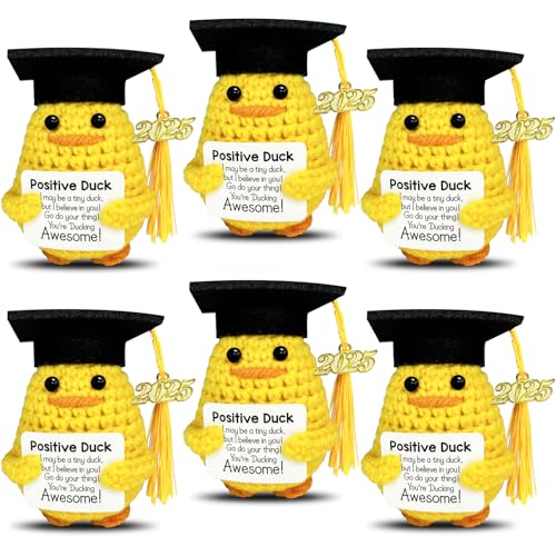 Graduation Gifts Set Class Of 2025?6 Pcs Positive Ducks With Grad Cap?Funny Gifts For High School College For Her Girls Him Boys?Handmade Inspiring Emotional Support Positive Crochet Animals (Duck)