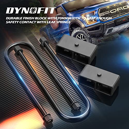 Image of Dynofit 2in Rear Lift Kit for 1999-2010 F250 F350 Super Duty, 2-Piece Lift Blocks and 4-Piece Leaf Spring Extended U-Bolts for Ford F-250 F-350 2WD 4WD Pickup