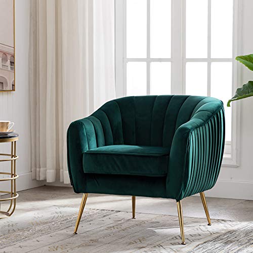 Sillón tub con tapizado suave y patas doradas verde miniatura 1