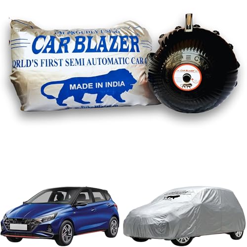 Image of CARBLAZER Portable & Semi-Automatic Full Body Car Covers: Heavy Duty Device| Anti-Theft| Dust & Scratch Proof | Water & Wind Resistant|Custom Fit| Dual-Side Cover, Compatible for Hyundai i20 N Line