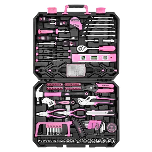 Image of DEKOPRO Tool Set: 228 Piece Home Tool Kit, Household Basic Repair Tool Set Comes with Storage ToolBox, Socket Wrench Set for Car, Hand Tool Box Set for Home - Pink